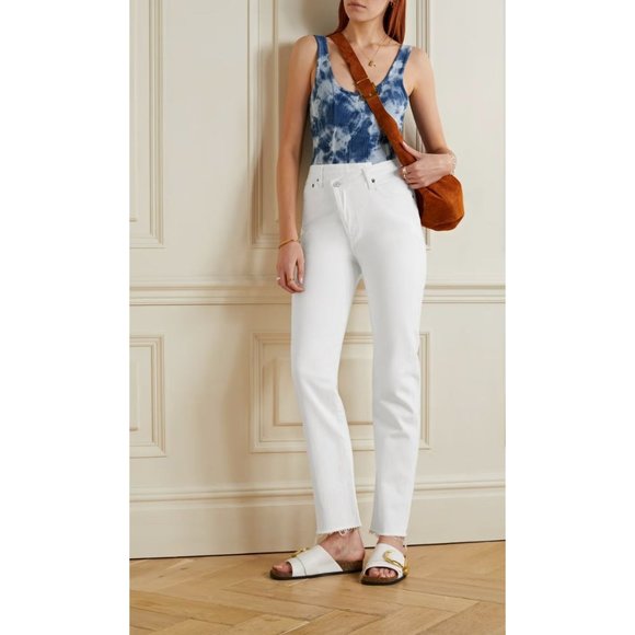 Agolde Criss Cross Straight Leg White Jeans in Element Size 27